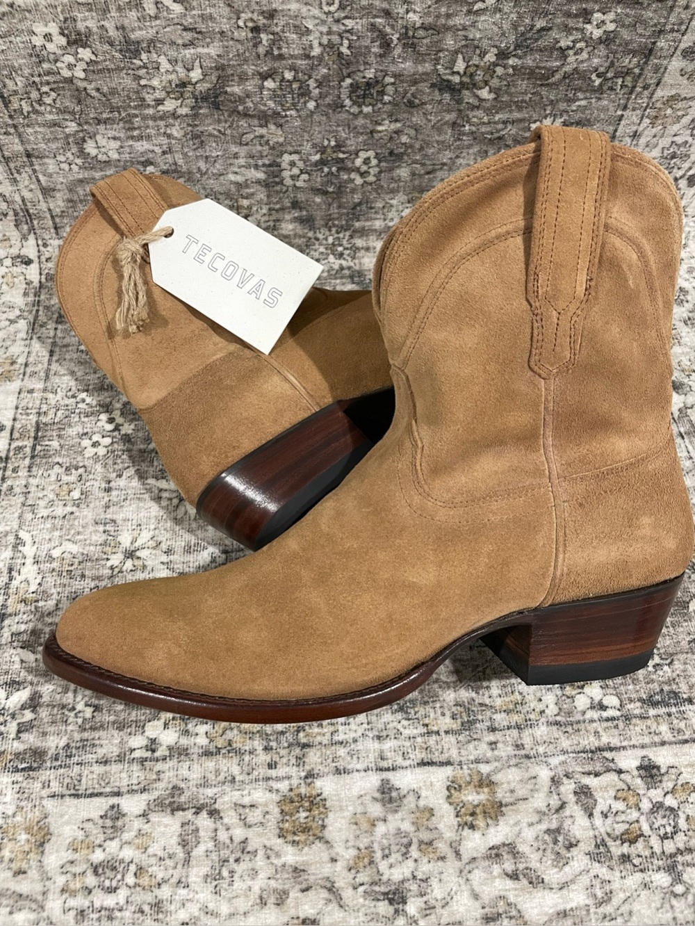 NEW Tecovas The‎ Lucy Western Ankle Boots Suede Beige Brown Cowgirl Rodeo